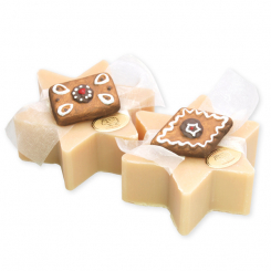 Schafmilchseife Stern 80g dekoriert mit Deko Lebkuchen, Zirbe 