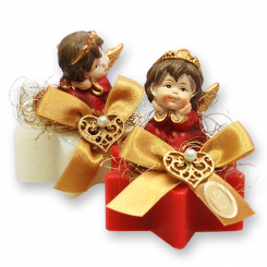 Schafmilchseife Stern 80g dekoriert mit Engel, Classic/Granatapfel 