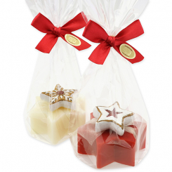 Sheep milk soap star 80g decorated with gingerbread deco in a cellophane, Classic/pomegranate 
