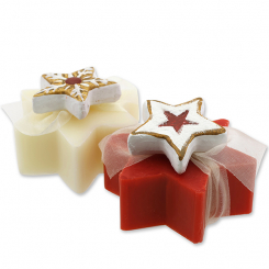 Sheep milk soap star 80g decorated with gingerbread deco, Classic/pomegranate 
