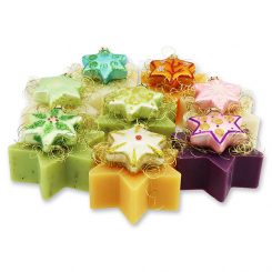 Schafmilchseife Stern 80g dekoriert mit Glasstern bunt, sortiert 