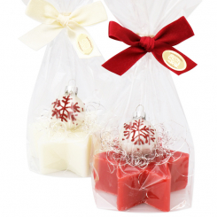 Sheep milk soap star 80g decorated with a christmas ball in a cellophane, Classic/pomegranate 