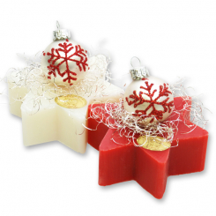 Sheep milk soap star 80g decorated with a christmas ball, Classic/pomegranate 