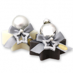 Schafmilchseife Stern 80g dekoriert mit Glaskugel, Classic/Christrose 