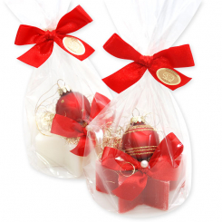 Sheep milk soap star 80g decorated with a christmas ball in a cellophane, Classic/Pomegranate 