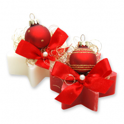 Sheep milk soap star 80g decorated with a christmas ball, Classic/Pomegranate 