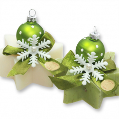 Schafmilchseife Stern 80g dekoriert mit Glaskugel, Classic/Eisenkraut 