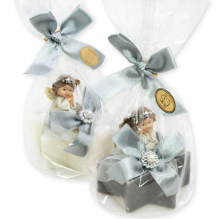 Sheep milk star soap 80g decorated with an angel in a cellophane, Classic/christmas rose silver 