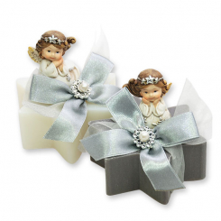 Sheep milk star soap 80g decorated with an angel, Classic/christmas rose silver 