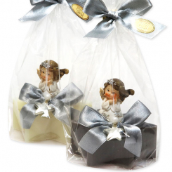 Sheep milk star soap 80g decorated with an angel in a cellophane, Classic/christmas rose silver 