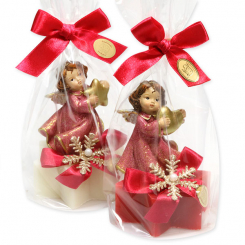 Schafmilchseife Stern 80g dekoriert mit Engel in Cello, Classic/Granatapfel 