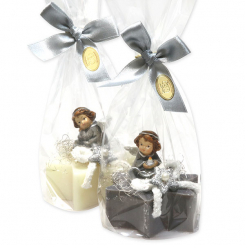 Sheep milk star soap 80g decorated with an angel in a cellophane, Classic/christmas rose silver 