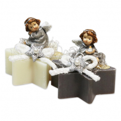 Sheep milk star soap 80g decorated with an angel, Classic/christmas rose silver 