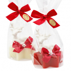 Sheep milk star soap 80g decorated with a deer in a cellophane, Classic/pomegrante 