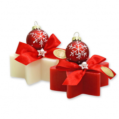 Sheep milk soap star 80g decorated with a christmas ball, Classic/Pomegranate 