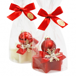 Sheep milk soap star 80g decorated with a christmas ball in a cellophane, Classic/pomegrante 