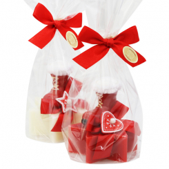 Schafmilchseife Stern 80g dekoriert mit Stiefel in Cello, Classic/Granatapfel 