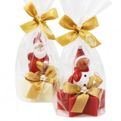 Schafmilchseife Stern 80g dekoriert mit weihnachtliche Figuren in Cello, Classic/Granatapfel 