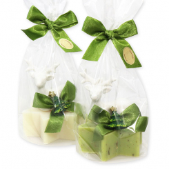 Schafmilchseife Stern 80g dekoriert mit Hirsch in Cello, Classic/Eisenkraut 