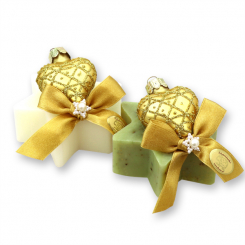 Schafmilchseife Stern 80g dekoriert mit Herz, Classic/Eisenkraut 