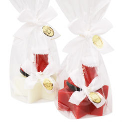 Schafmilchseife Stern 80g dekoriert mit Stiefel in Cello, Classic/Granatapfel 