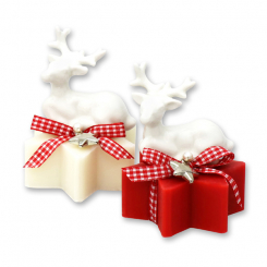 Sheep milk star soap 80g decorated with a deer, Classic/pomegranate 