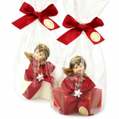 Schafmilchseife Stern 80g dekoriert mit Engel in Cello, Classic/Granatapfel 