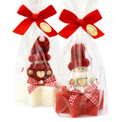 Schafmilchseife Stern 80g dekoriert mit Wollwichtel in Cello, Classic /Granatapfel 