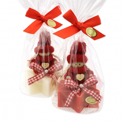 Sheep milk star soap 80g decorated with a gnome in a cellophane, Classic/pomegranate 