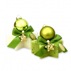Schafmilchseife Stern 80g dekoriert mit Weihnachtskugel, Classic/Eisenkraut 
