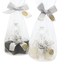 Sheep milk soap star 80g decorated with an angel in a cellophane, Classic/christmas rose silver 
