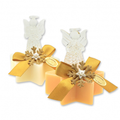 Schafmilchseife Stern 80g dekoriert mit Engel, Classic/Zirbe 