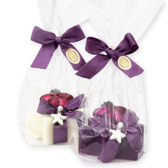 Schafmilchseife Stern 80g dekoriert mit Stern-Glashänger in Cello, Classic/Holunder 