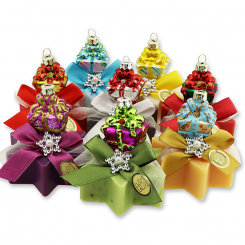 Schafmilchseife Stern 80g dekoriert mit Glasgeschenk, sortiert 