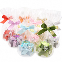 Schafmilchseife Stern 80g dekoriert mit Glasstern in Cello, sortiert 