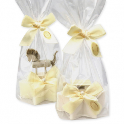 Schafmilchseife Stern 80g dekoriert mit Schaukelpferd/Schlitten in Cello, Classic/Schneerose 