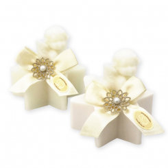 Sheep milk soap star 80g decorated with a soap angel 20g, Classic/christmas rose 