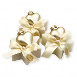 Schafmilchseife Stern 80g dekoriert mit Glasherz, Classic/Schneerose 