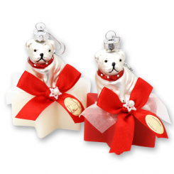 Schafmilchseife Stern 80g dekoriert mit Mops, Classic/Granatapfel 