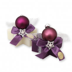 Schafmilchseife Stern 80g dekoriert mit Weihnachtskugel, Classic/Holunder 
