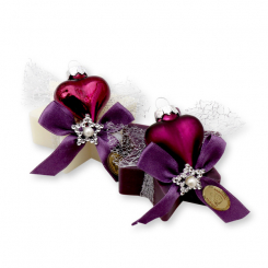 Schafmilchseife Stern 80g dekoriert mit Glasherz, Classic/Holunder 