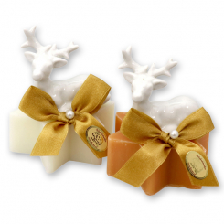 Schafmilchseife Stern 80g dekoriert mit Hirsch, Classic/Zirbe 