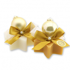 Schafmilchseife Stern 80g dekoriert mit Weihnachtskugel, Classic/Zirbe 