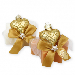 Schafmilchseife Stern 80g dekoriert mit Herz-Glashänger, Classic/Zirbe 