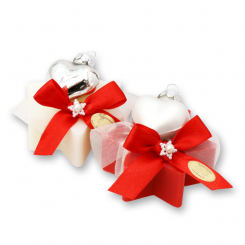 Schafmilchseife Stern 80g dekoriert mit Herz-Glashänger, Classic/Granatapfel 