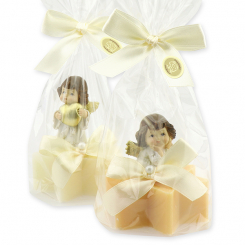 Sheep milk soap star 80g decorated with an angel in a cellophane bag, Classic/swiss pine 