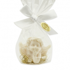 Sheep milk soap angel 25g, with goldhair in a cellophane, Christmas rose 