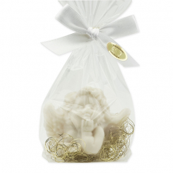 Sheep milk soap angel 50g, with gold hair in a cellophane, Christmas rose 
