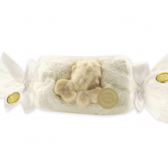 Sheep milk soap angel with wings 30g decorated with a washing cloth in a cellophane, Christmas rose white 