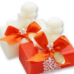 Sheep milk soap 100g decorated with lying soap angel 20g, Classic/blood orange 